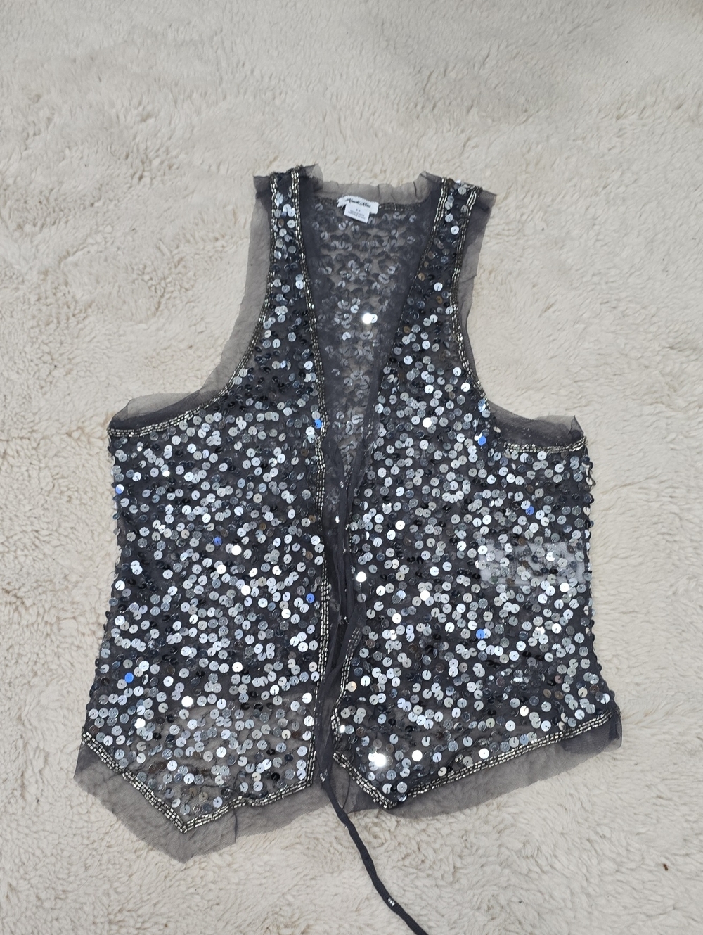 Girls Silver Sequin Vest Top